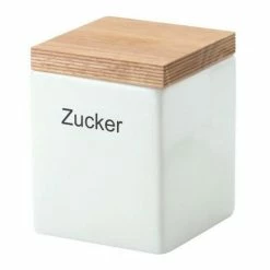 Continenta Vorratsdose Quadratisch Aus Keramik Mit Holzdeckel 10 Cm/ 10 Cm/ 20,5 Cm,